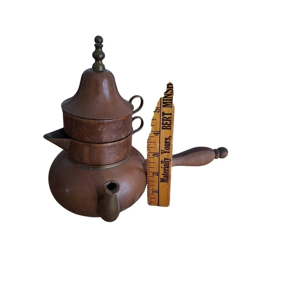 Vintage OrfeMex Mexico Copper Brass Stacking Teapot Set With‎ Bell Kitchen wares